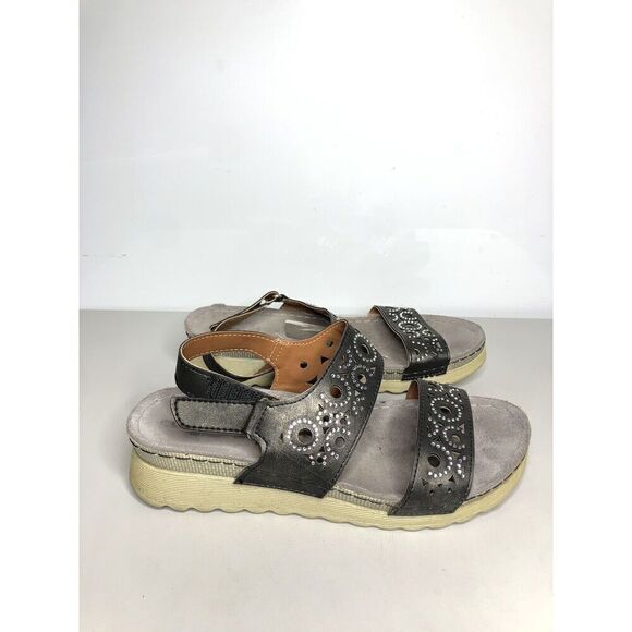 Flexus Spring Step Anatomic Black Leather Rhinestone Strap Sandals Women 8US/39 - Picture 4 of 14